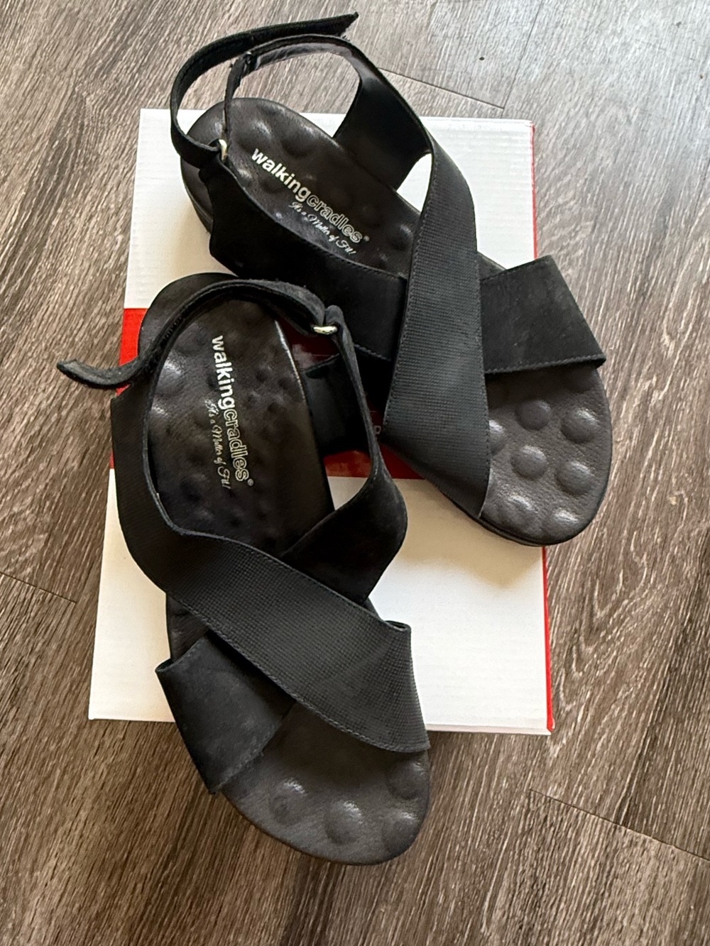 Walking Cradles Black Cross-Strap Slingback Sandals